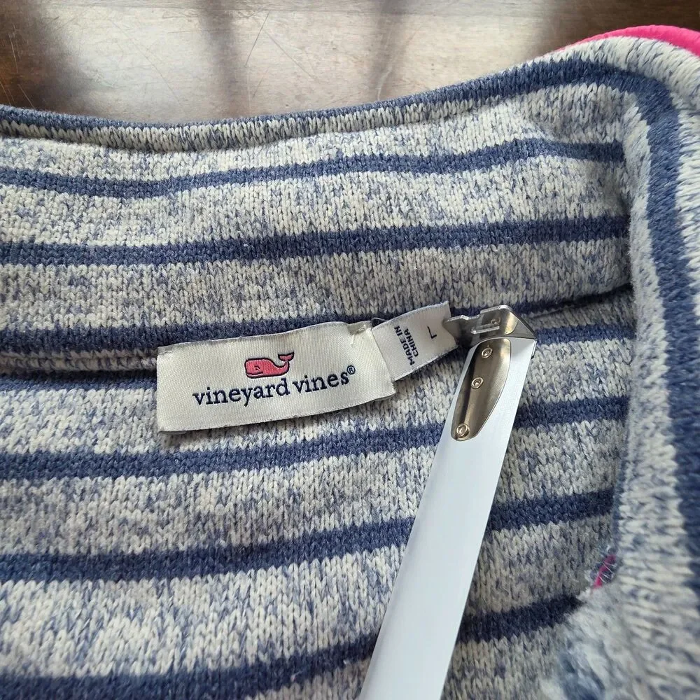 Vineyard Vines Striped Shep Shirt Pullover Blue Pink Quarter Zip Fleece L - Picture 4 of 8